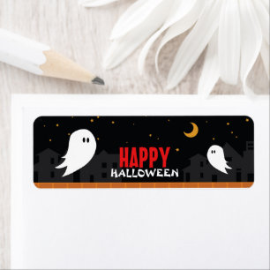 Cute ghost in abandoned town halloween night