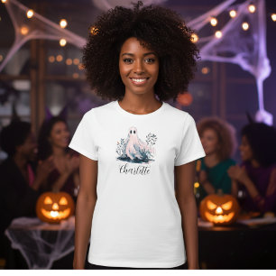 Cute Ghost in Bushes Name Halloween T-Shirt