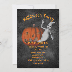 Cute Ghost Jack-O-Lantern Halloween Invitation