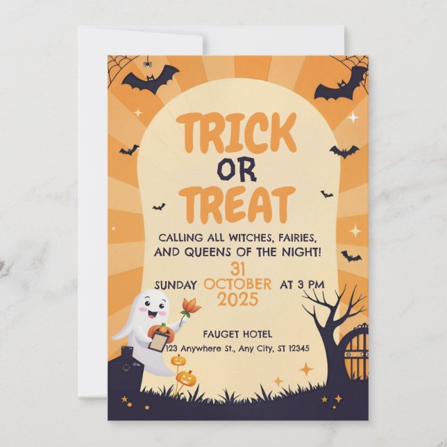 Cute Ghost Kids Halloween Party Invitation (Front)