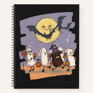 Cute Ghost Kids Trick or Treat Under Spooky Moon Notebook