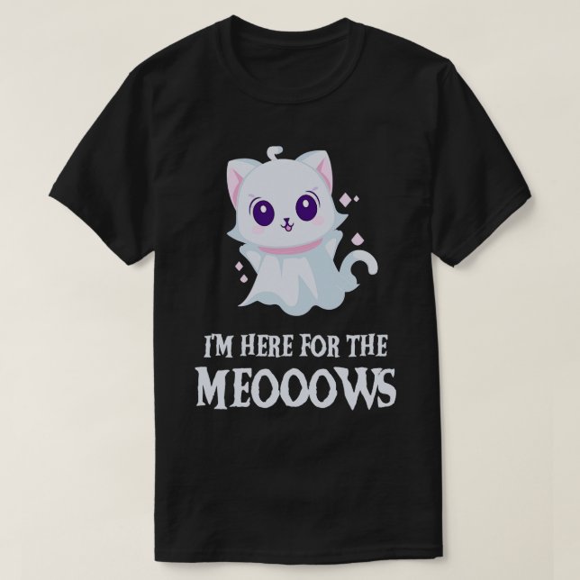Cute Ghost Kitty Fun Halloween Cat Lover T-Shirt (Design Front)