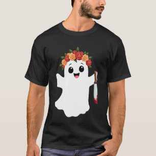 Cute Ghost Knife Happy Halloween Spirit Spooky Che T-Shirt