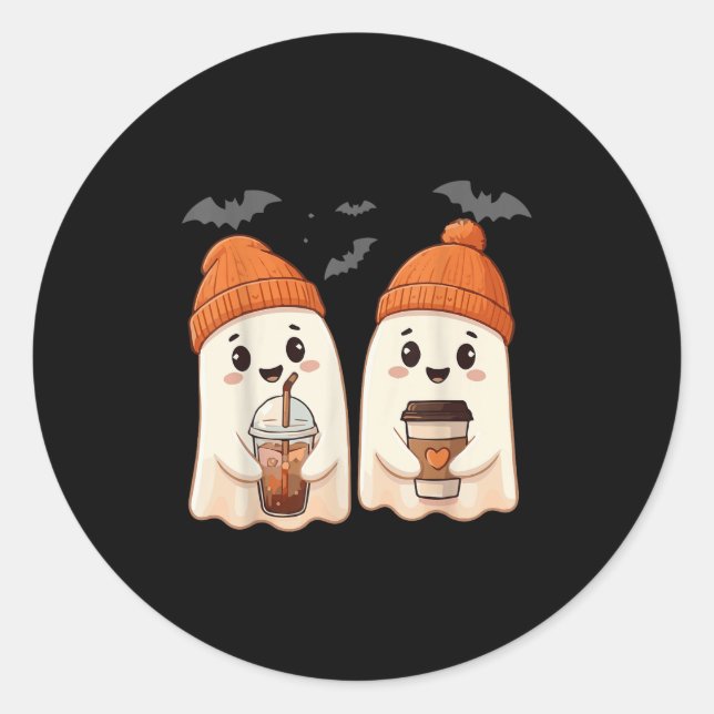 Cute Ghost Lace Toddler Ghost Pumpkin Ice Coffee H Classic Round Sticker (Front)