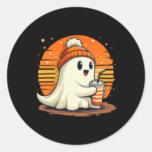 Cute Ghost Lace Toddler Ghost Pumpkin Ice Coffee H Classic Round Sticker
