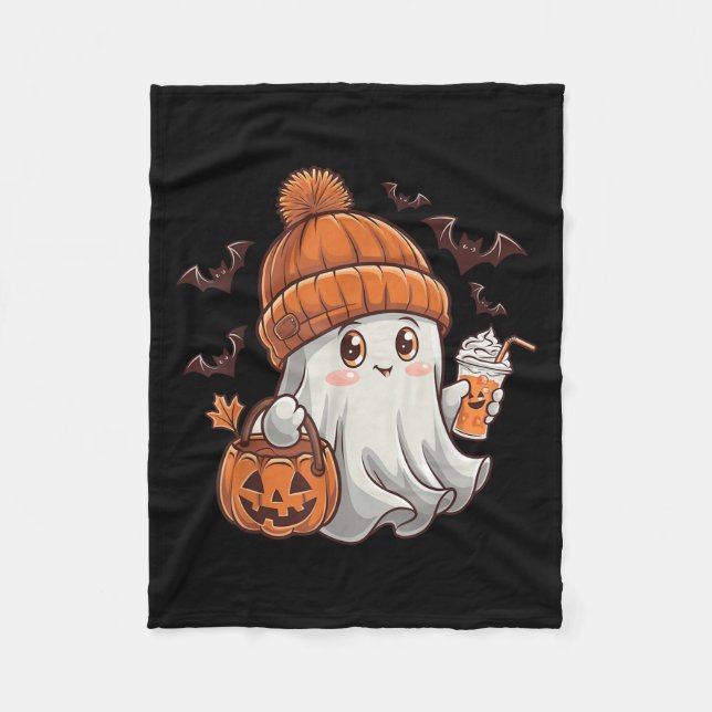 Cute Ghost Lace Toddler Ghost Pumpkin Ice Coffee H Fleece Blanket (Front)