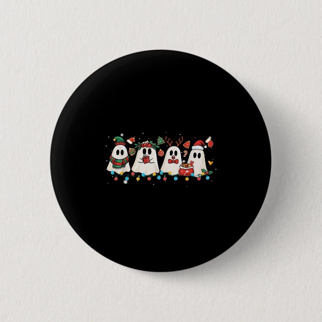 Cute Ghost Lights Tree Cake Merry Christmas Funny  2 Inch Round Button (Front)
