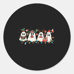 Cute Ghost Lights Tree Cake Merry Christmas Funny  Classic Round Sticker