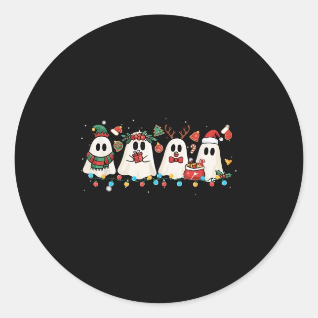 Cute Ghost Lights Tree Cake Merry Christmas Funny  Classic Round Sticker (Front)