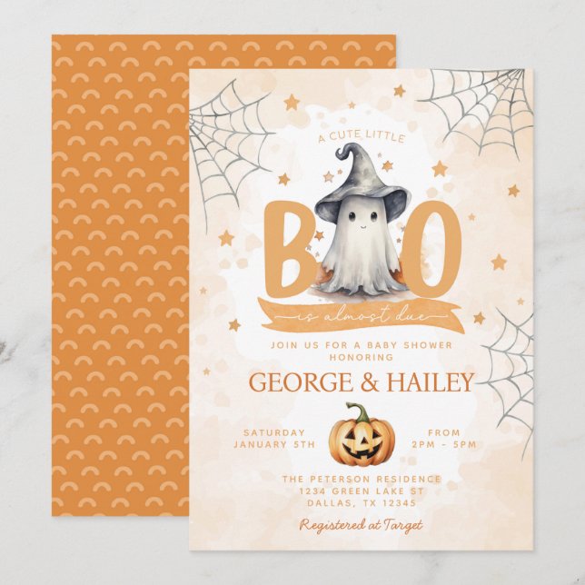 Cute Ghost Little Boo Is Almost Due Baby Shower Invitation (Front/Back)
