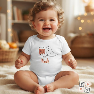 Cute Ghost Little Boo Personalized Name Baby Bodysuit
