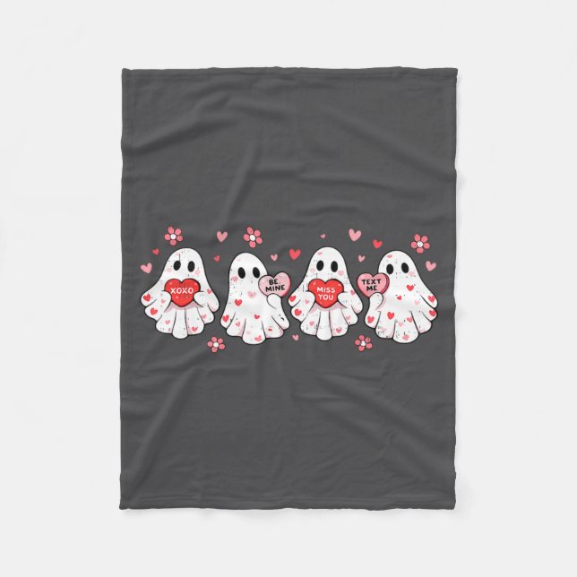 Cute Ghost Love Hearts Valentines Day Womens Teens Fleece Blanket (Front)