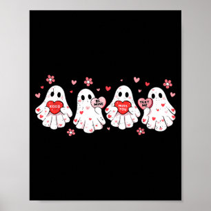 Cute Ghost Love Hearts Valentines Day Womens Teens Poster