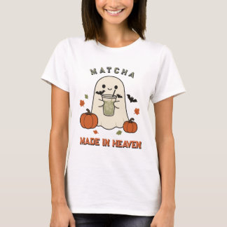 Cute Ghost Matcha Halloween Pumpkin Art T-Shirt
