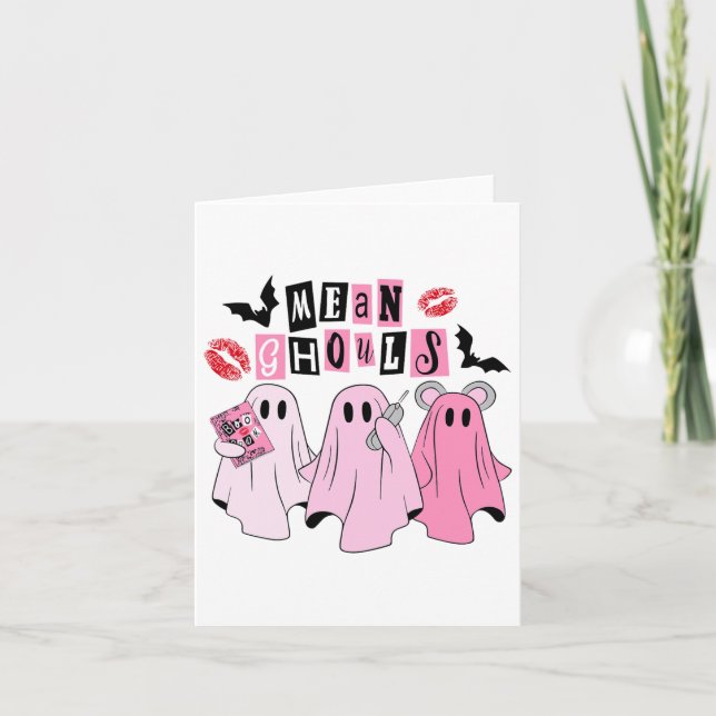 Cute Ghost Mean Ghouls Fun Halloween Costume Spook Card (Front)