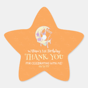 Cute Ghost Moon Spooky One Halloween 1st Birthday Star Sticker