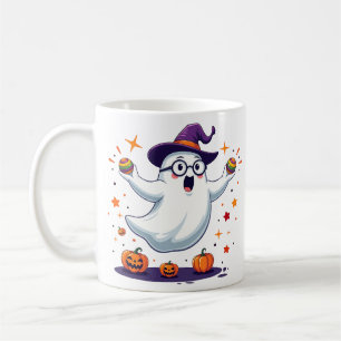 Cute Ghost Mug with Pumpkins and Witch Hat