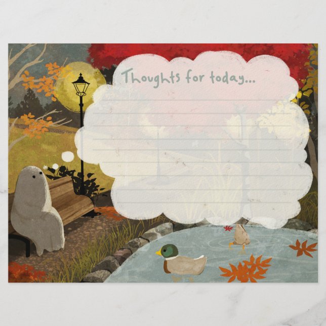 Cute Ghost Notepad - Duck Pond Autumn Letterhead (Front)