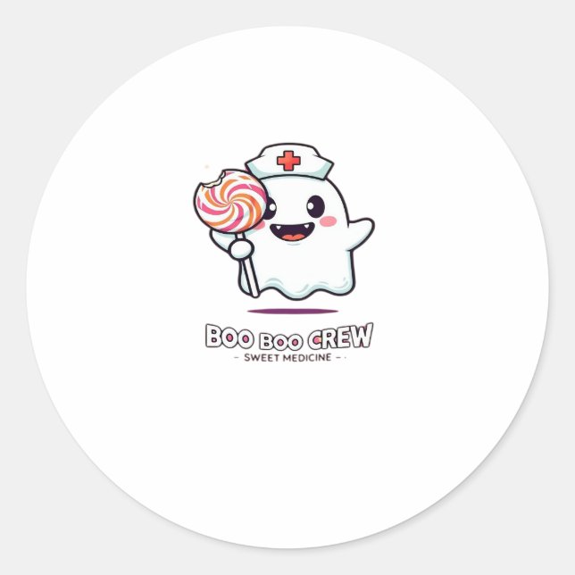 Cute Ghost Nurse Boo Boo Crew Halloween Classic T- Classic Round Sticker (Front)