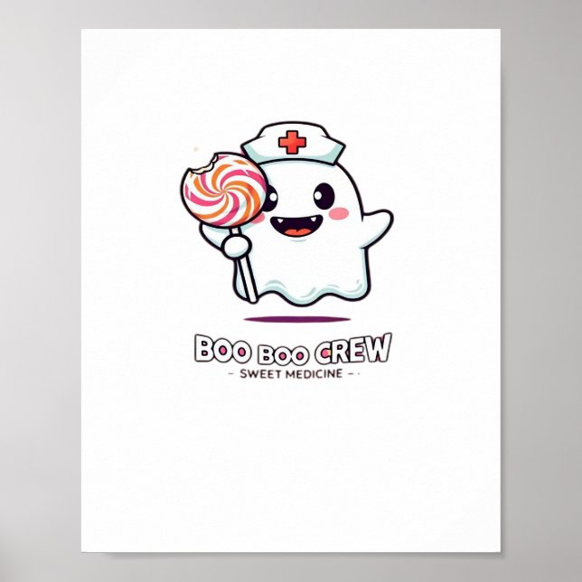Cute Ghost Nurse Boo Boo Crew Halloween Classic T- Poster (Front)
