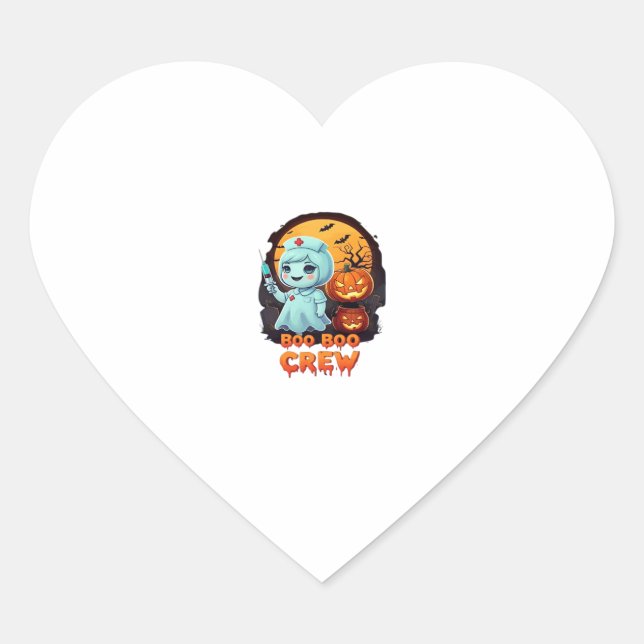 Cute Ghost Nurse - Boo Boo Crew Halloween Fun Clas Heart Sticker (Front)