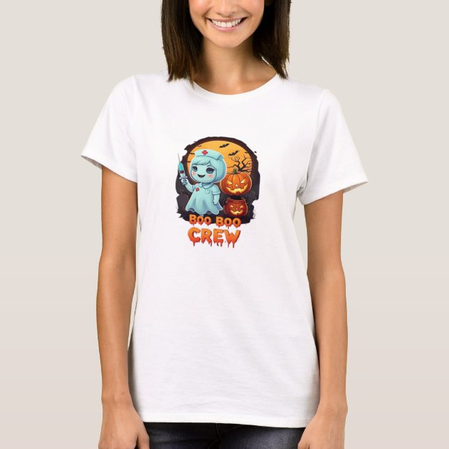 Cute Ghost Nurse - Boo Boo Crew Halloween Fun Clas T-Shirt (Front)