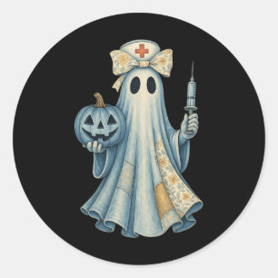 Cute Ghost Nurse Bow Vintage Halloween Medical Cos Classic Round Sticker