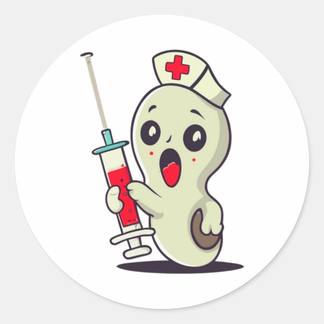 cute ghost nurse holding injection   classic round sticker (Front)