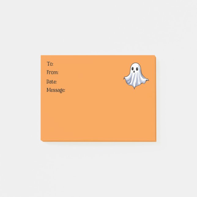 Cute Ghost on Halloween Orange Message Post-it Notes (Front)
