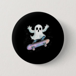 Cute Ghost On Skateboard Funny Halloween Skater 2 Inch Round Button