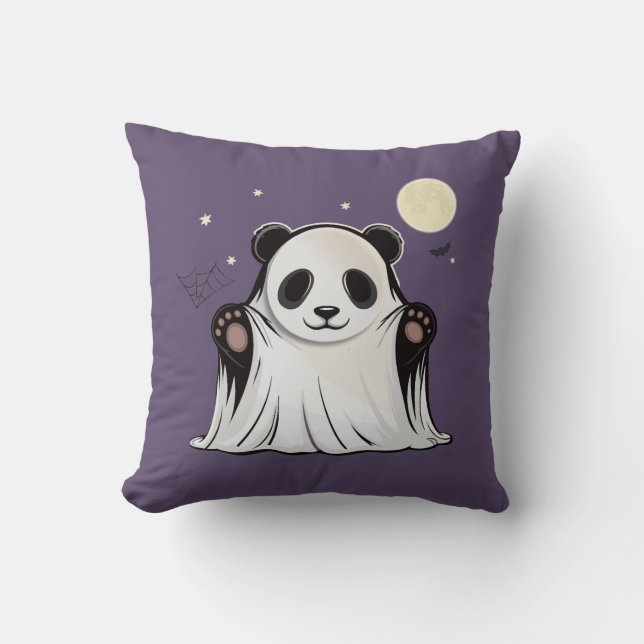 Cute Ghost Panda Under the Moon  Throw Pillow (Front)