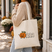 Cute Ghost Parade Halloween Pumpkin Canvas Tote Ba