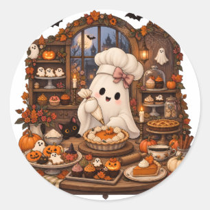 Cute Ghost Pastry Chef Halloween Haunted Bakery Classic Round Sticker