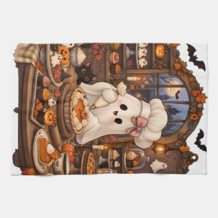 Cute Ghost Pastry Chef Halloween Haunted Bakery Kitchen Towel
