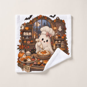 Cute Ghost Pastry Chef Halloween Haunted Bakery Wash Cloth