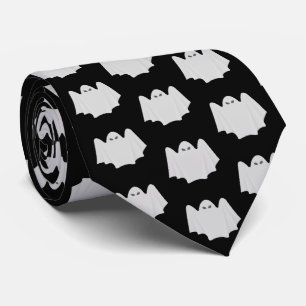Cute Ghost Pattern Black and White Halloween  Tie
