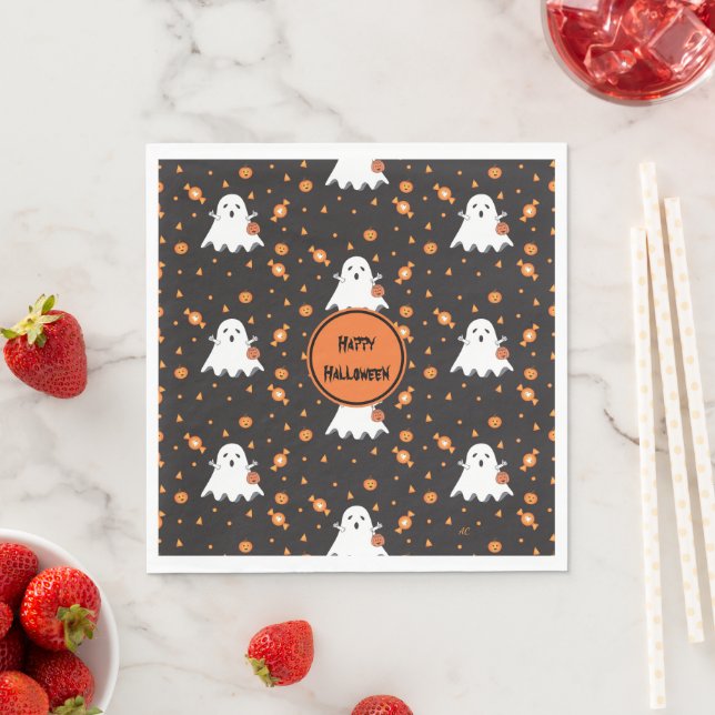 Cute Ghost Pattern Halloween Paper Napkins (Insitu)