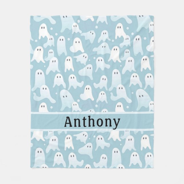 Cute Ghost Pattern Light Blue Fleece Blanket (Front)