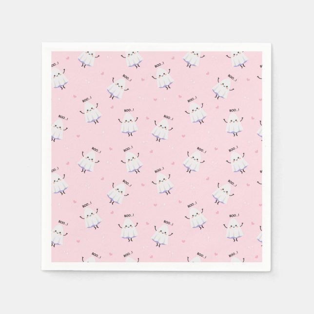 Cute Ghost Pattern on Pink Background Napkin (Front)