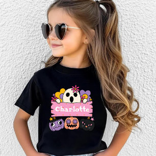 Cute Ghost Personalized Girl Name Halloween Toddler T-shirt