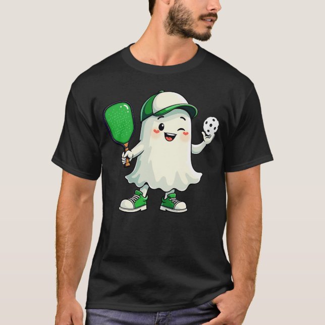 Cute Ghost Pickleball Paddle Halloween Pickleball  T-Shirt (Front)