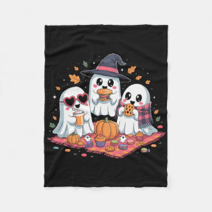 Cute Ghost Picnic Halloween Scene Fleece Blanket