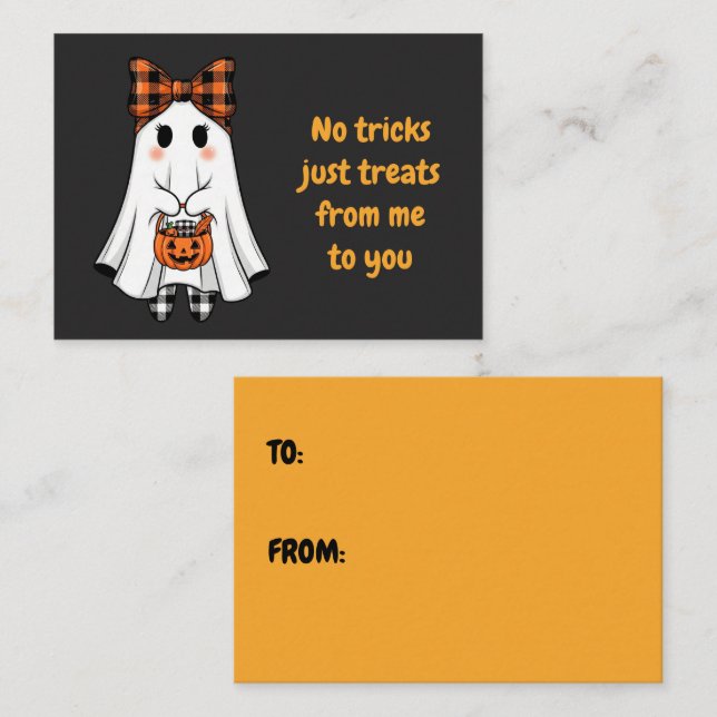 Cute Ghost Plaid Bow Halloween Trick Treat Card (Front/Back)