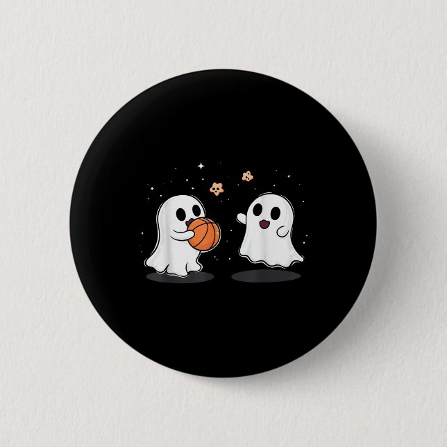 Cute Ghost Playing Basketball Funny Halloween  2 Inch Round Button (Front)