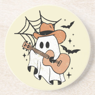 Cute Ghost Playing Guitar Funny Halloween Guitar Coaster