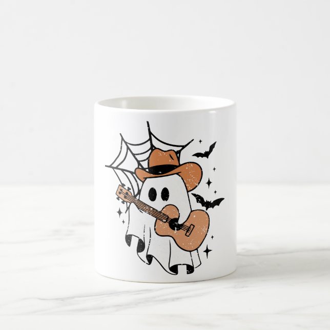 Cute Ghost Playing Guitar Funny Halloween Guitar Coffee Mug (Center)