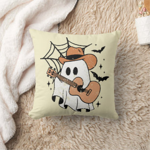 Cute Ghost Playing Guitar Funny Halloween Guitar Throw Pillow