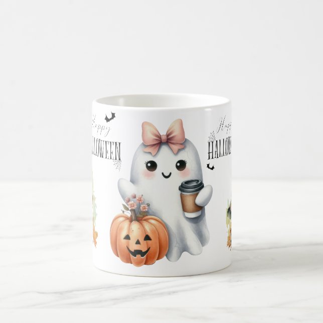 Cute Ghost Pumpkin Bat Halloween Coffee Mug (Center)