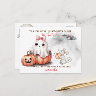 Cute Ghost Pumpkin Bat Halloween Postcard