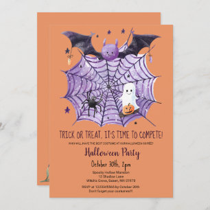 Cute Ghost Pumpkin Bat Spider Web Halloween party Invitation